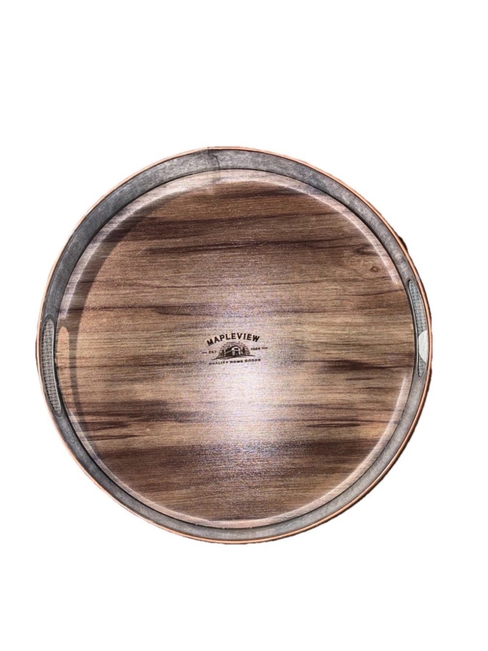 Mapleview Quality Home Round Wood & Metal Serving Tray Coffe Table Ottoman Decor